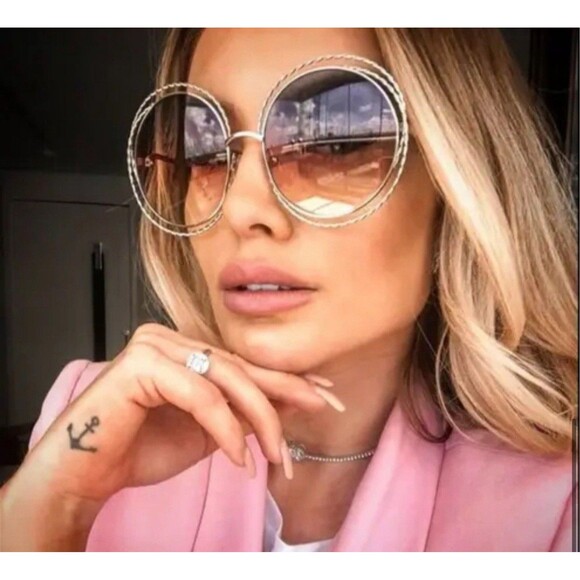 Chloé Women's Carlina Round Frame Sunglasses Gold Rainbow Lens 58mm Purple Pink - Picture 12 of 13